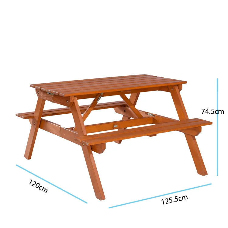 Outdoor Portable Wood bench table Set Portable 2 in 1 Picnic  table Bench chairs with Umbrella