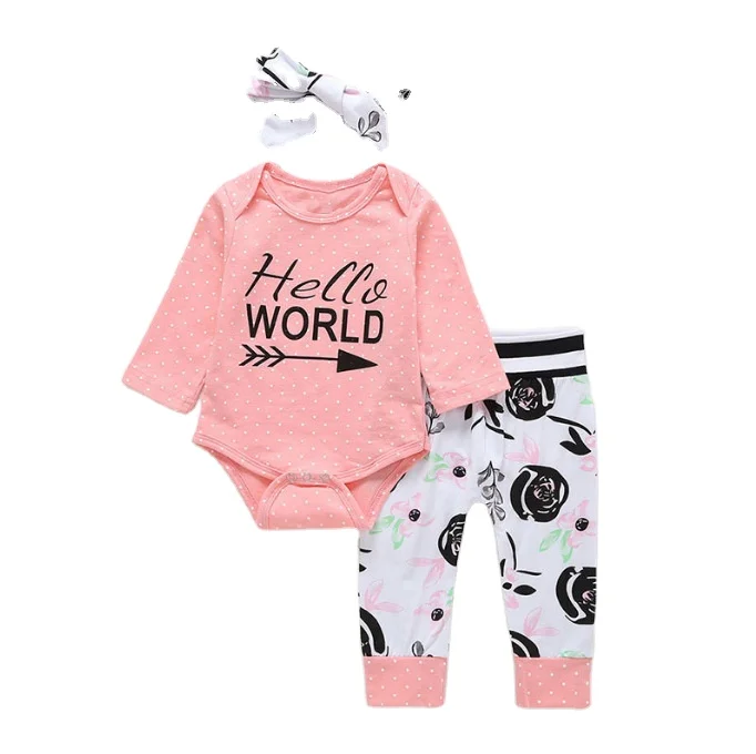 100% Cotton Autumn 4 PCS Newborn Baby Clothing Set Full Sleeve Christmas Baby Girl Rompers Sets with Hat Headband