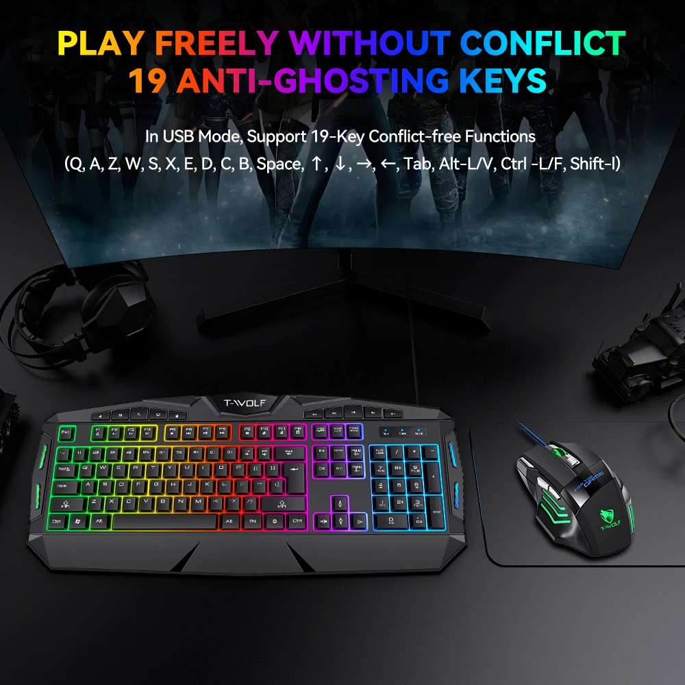 2022 hot sale keyboard mouse combo 104 Keys RGB Backlit Gaming Keyboard , 3600 DPI Mouse for PC Gamer