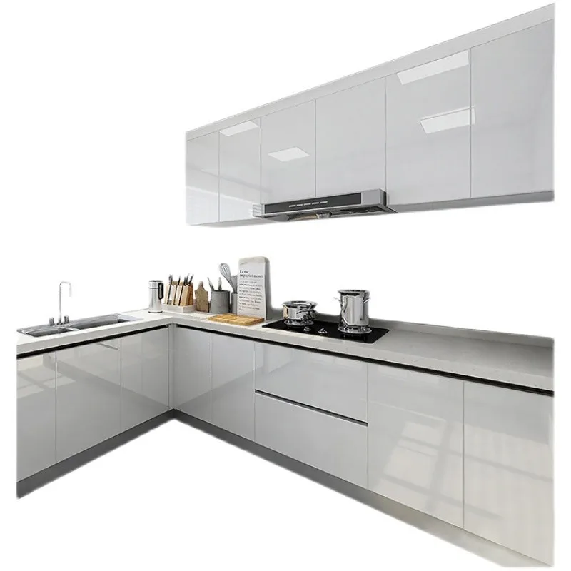 Modern Home Hotel Smooth Medium Density Wood Cabinet Combination Set Furniture Design High Gloss White Acrylic Installed Kitchen