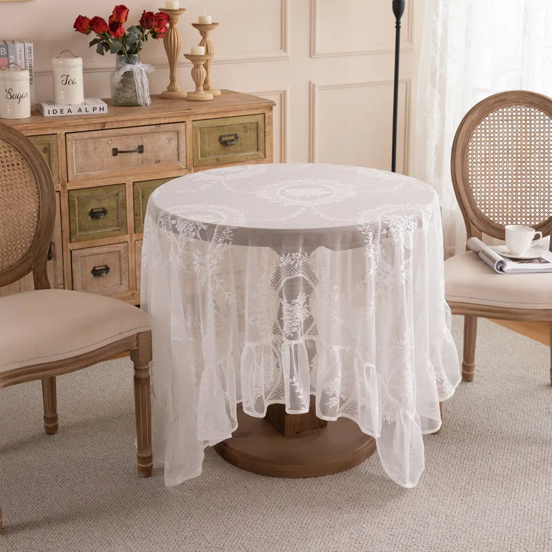 French home decoration round table cover cloth tea table wedding pastoral white lace tablecloth