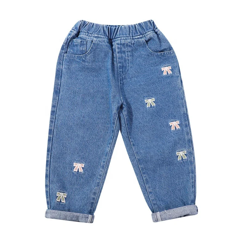SKYKINGDOM gz longchan Styles Fashion Girl Jean Pants Casual Elastic Waist Washed Blue Denim Kids Boutique Outfit New Jeans girl