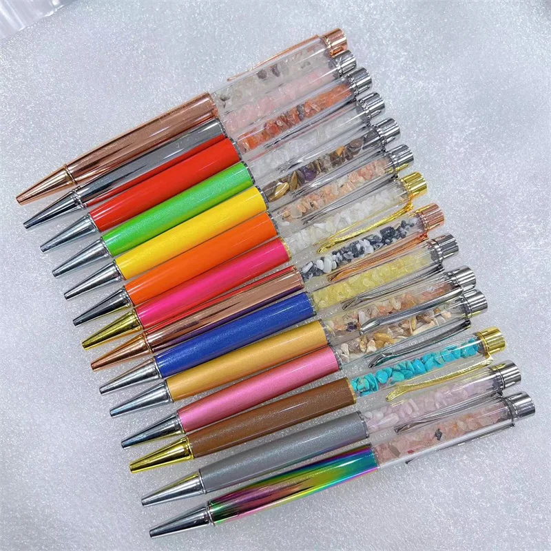 Office Supplies Natural Crystals Gravel Crafts Wholesale Healing Gemstone Mix Quartz Crystal Chips Ballpoint Pen for Gift
