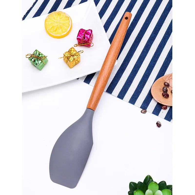 Non Toxic 12 pcs Cooking Tools Kitchenware Cocina Spatula Silicone Kitchen Utensils Set With Wooden Handles