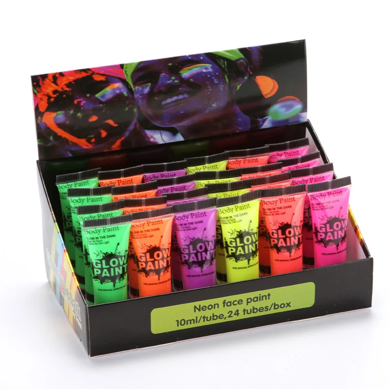 Sunkin Body Painting Supplies Hot Selling 24 Tubes 10ml Art Body Paint Glow in Dark Face & Body Paint Makeup for Party