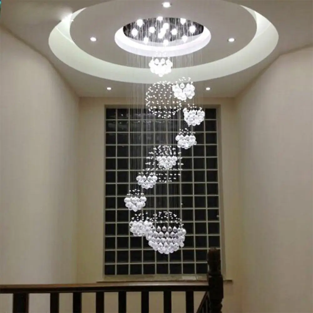 Wholesale new style elegant long spiral crystal ball rain drop round chandelier hotel modern crystal chandeliers