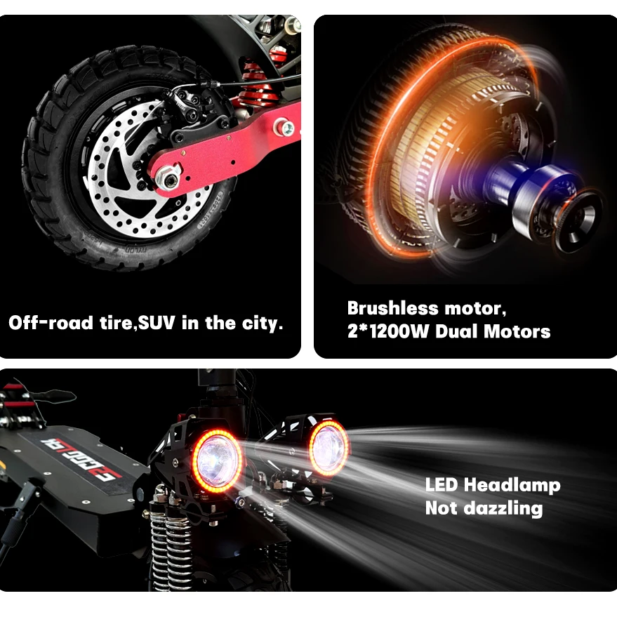 High powered off-road Two Wheel dual hub 3000w escooter E Scooter Electric folded Scooters 1500w 48v 2000w dual motor