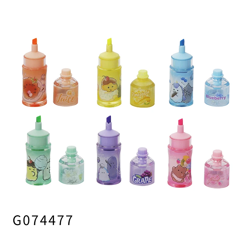 Custom Cute stationary six-color Cartoon Obakenu Tea bottle Shape kawaii stationery eyeshadow Highlighter Pen for children