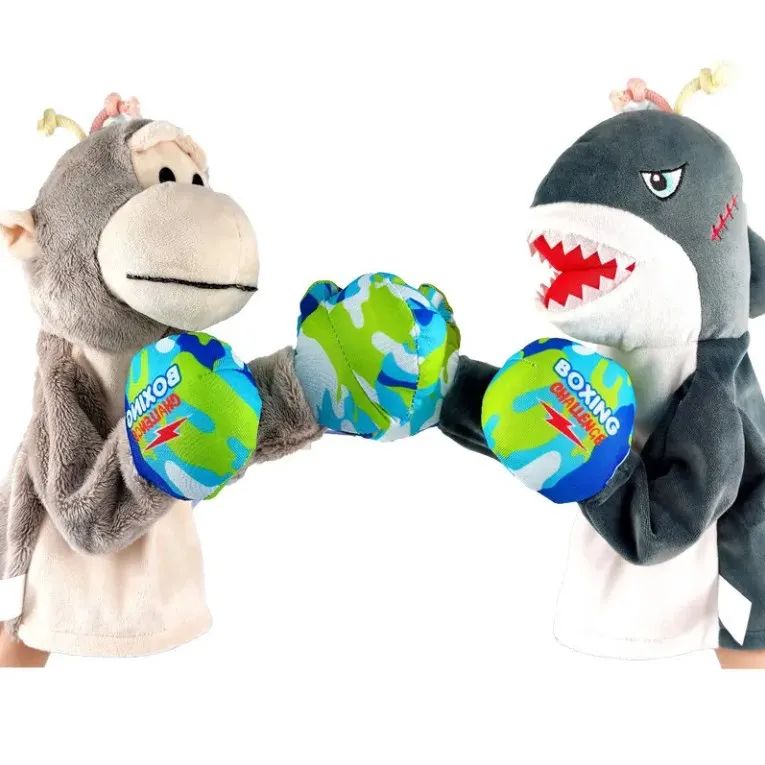 Funny Cartoon Animal Doll Plush Boxing Game Hand Puppet Shark Monkey Parent- Child Kid Interactive Toy With Punching Sound