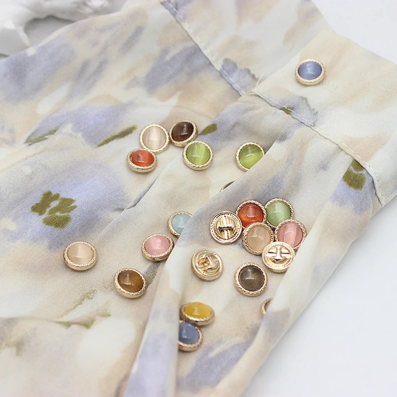 In Stock Metal Button Fashion Women Summer Shirt Vintage Metallic Colorful Opal Fancy Shank Sewing Buttons For Clothing