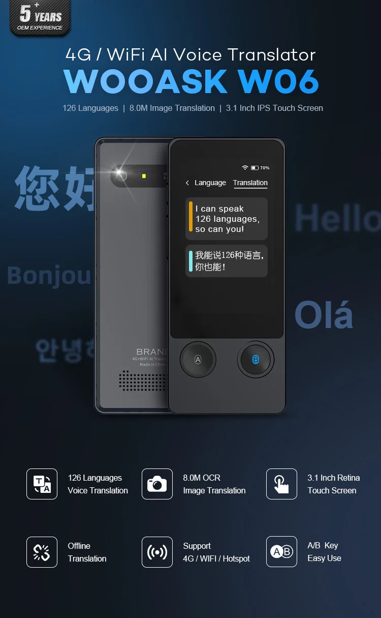 
126 Language Translator All Way Translation Smart Pocket Portable Voice Translator, Business Study Travel 