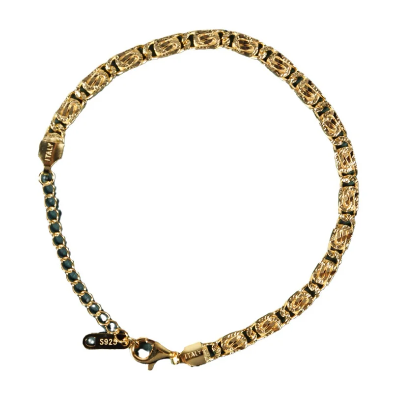 Minimalist Man 18K Gold Plated 925 Italy Silver Bike Chain Bracelet Jewelry For Men Boy Women