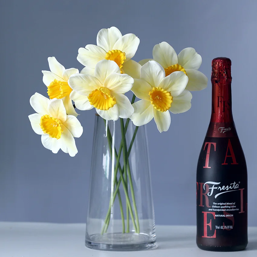 real touch long lasting simulation narcissus spring flower single stem latex artificial silk daffodil flower for home decoration