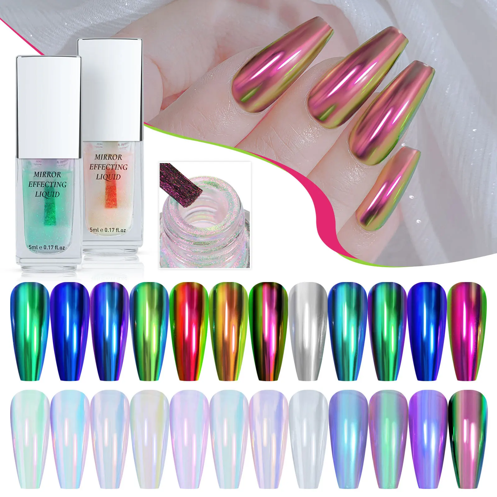 New Arrivals 12 Colors Chameleon Magic Glitter Liquid Mirror Powder Manicure Diy Holographic Aurora Chrome Powder Nail Art Salon
