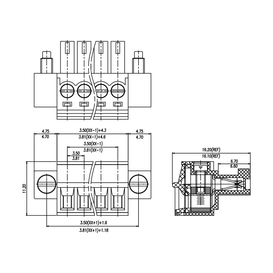  15EDG 3 81 2/3/4/5/6/7/8pin штепсельная вилка + мм шаг через стену в клеммных