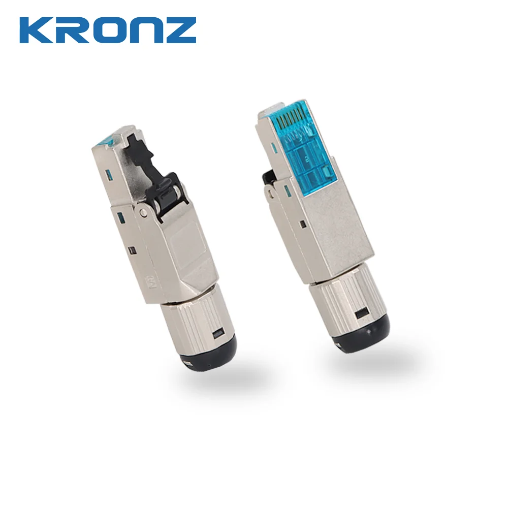 KRONZ Tool-Free RJ45 Connector 8P8C Zinc FTP Alloy Shielded Termination Plug CAT8 Shielded Modular RJ45 Connectors