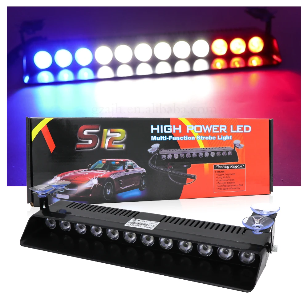 Others car light accessories High power 12v 12 LED strobe led car warning lights red blue car flashing light
