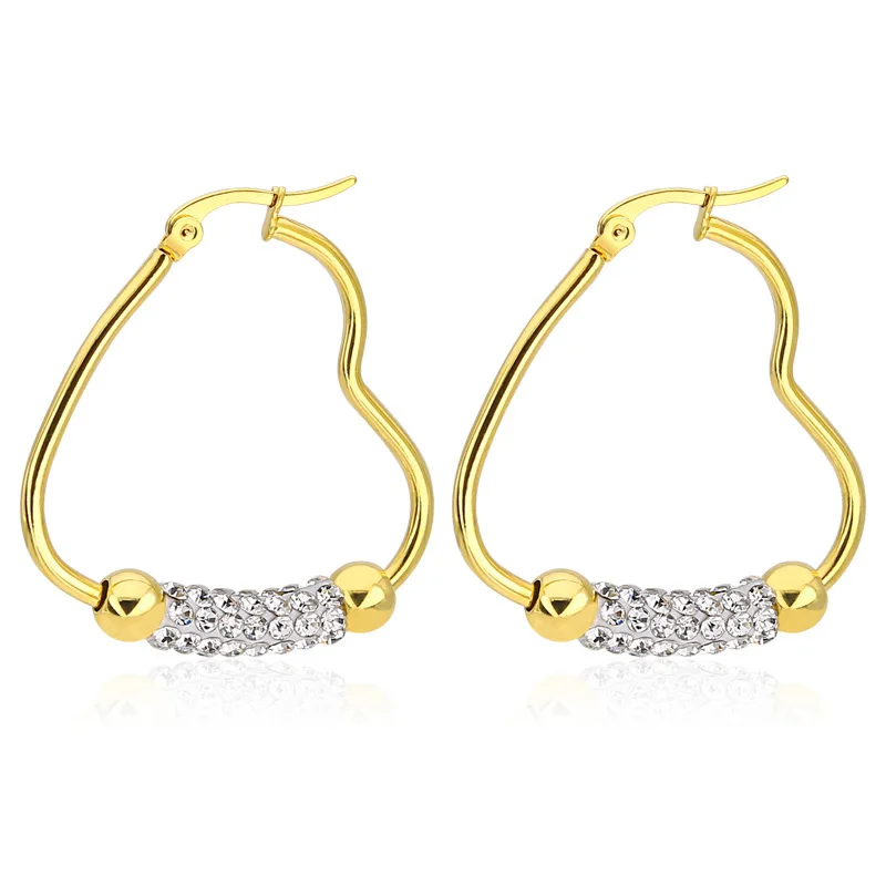 Серьги-кольца женские из титановой стали в форме сердца со стразами