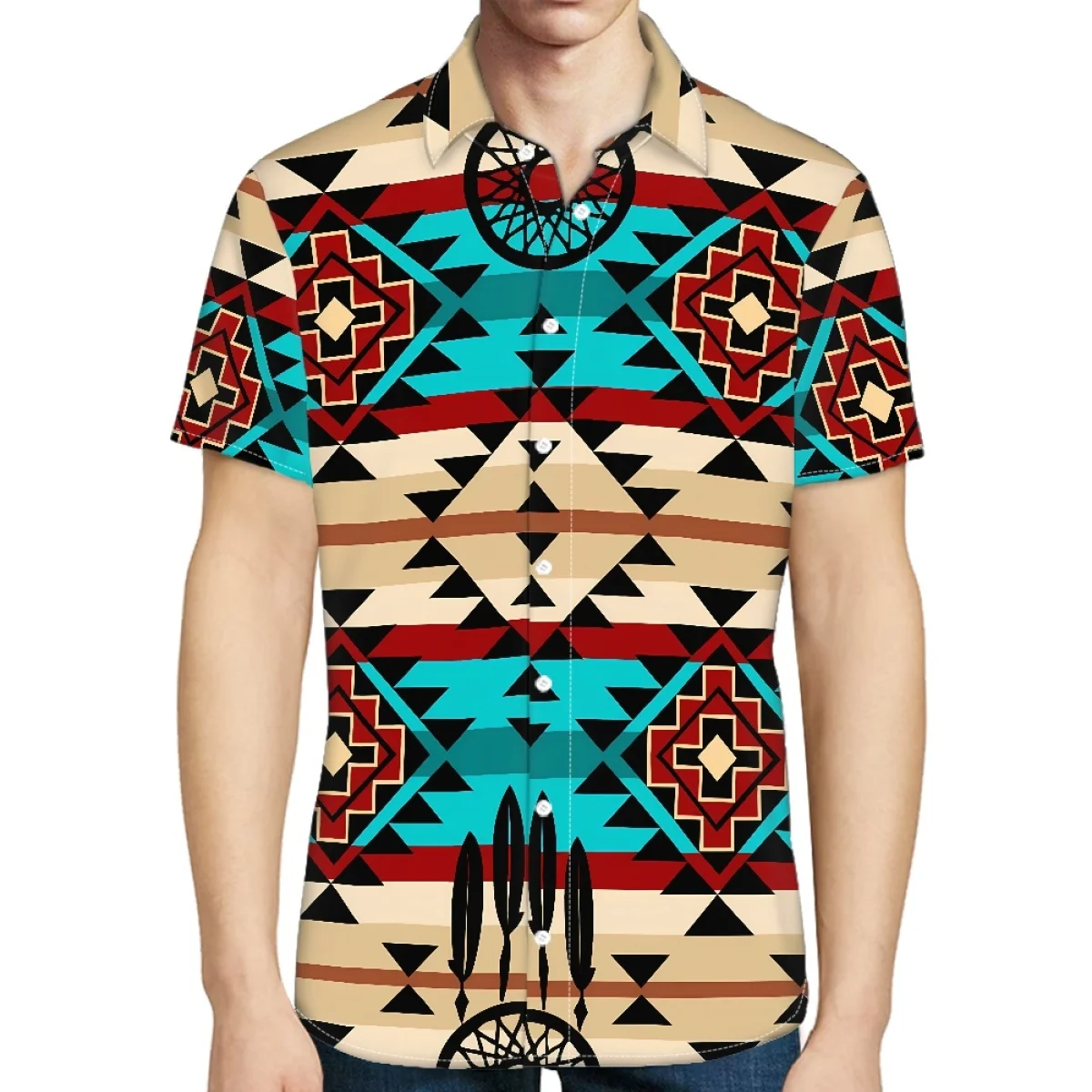 Customize Indian Tribe Print Male Hawaiian Shirts Print on Demand Sports Wear Lapel Shirt Wholesale Price Quick Dry Short Sleeve