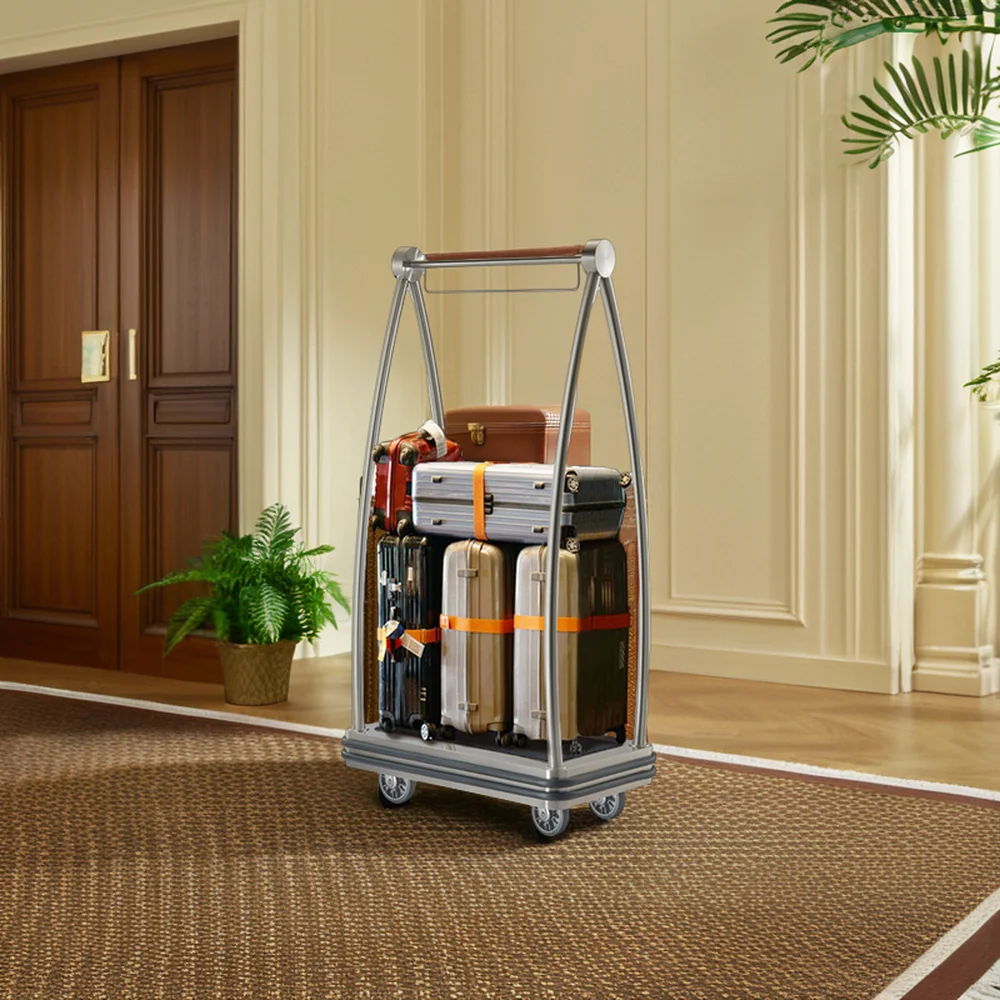 Modern Stainless Steel Bellman Baggage Cart Hotel Lobby Luggage Trolley for Airport Use by Bellboys