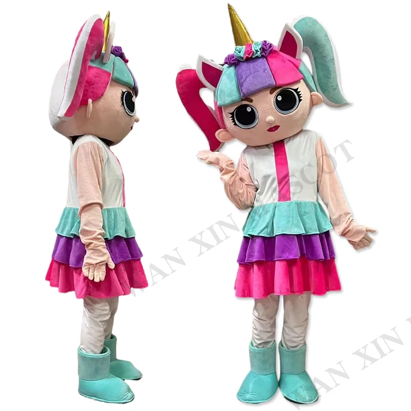 Unicorn Lol Character mascot Lol Girl Doll mascot costume Cosplay party pink adult white unicorn mascot costume