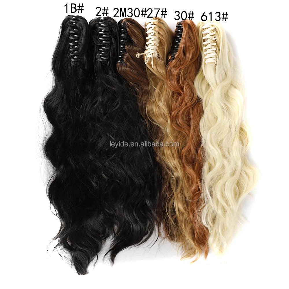 AliLeader 22inch Natural Layered Claw Clip on Long Wavy Pony Tail Synthetic Hair Extensions Clip in Body Wave Ponytail with Claw
