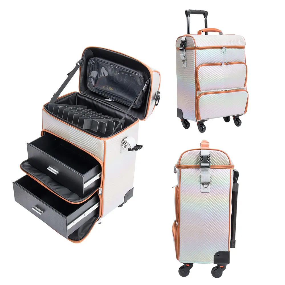 Hot Sale Multi-Layer Nail Trolley Box Rose Gold Large Capacity Makeup Nail Organizer Trolley Case