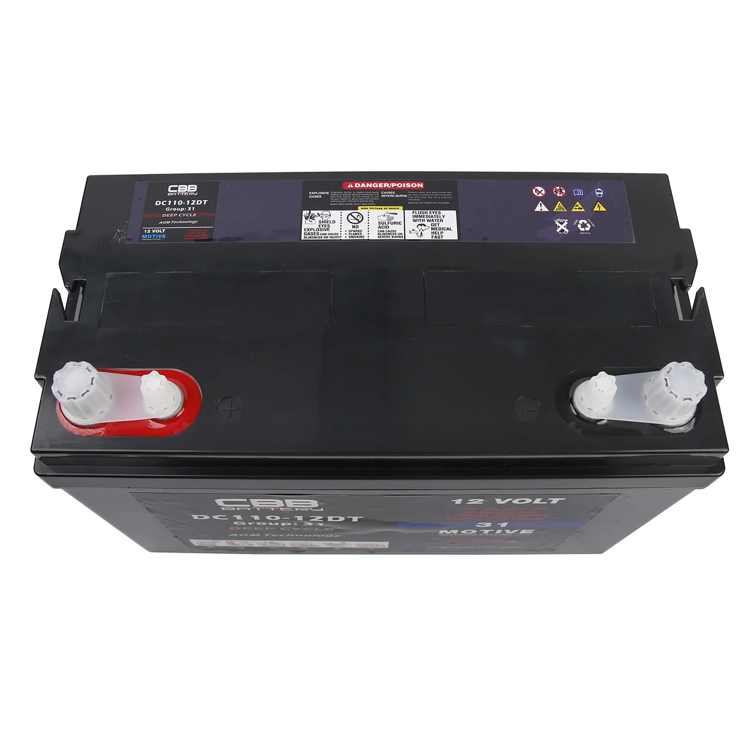 CBB Dual Terminals 12V 110AH Deep Cycle Solar Battery for Golf Cart, Sweeper