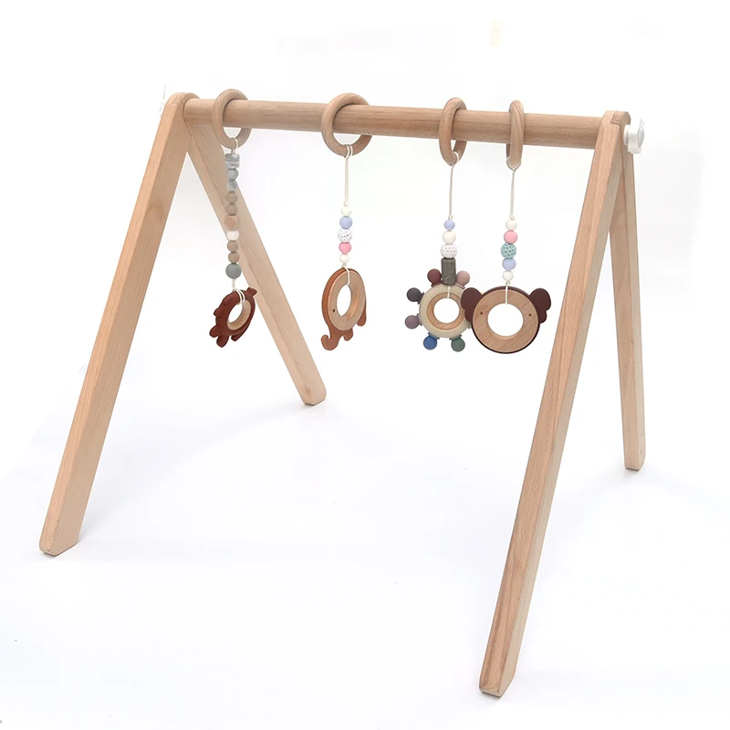Wooden Foldable Baby Play Gym Frame Activity Mat Gym With Wooden Baby Teething Toys Montessori Nordic Baby Gym