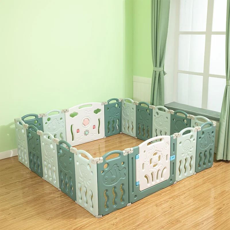 
Popular Customized Good Indoor Large Square Eco Friendly Plastic Baby Care Playpen 16+2 