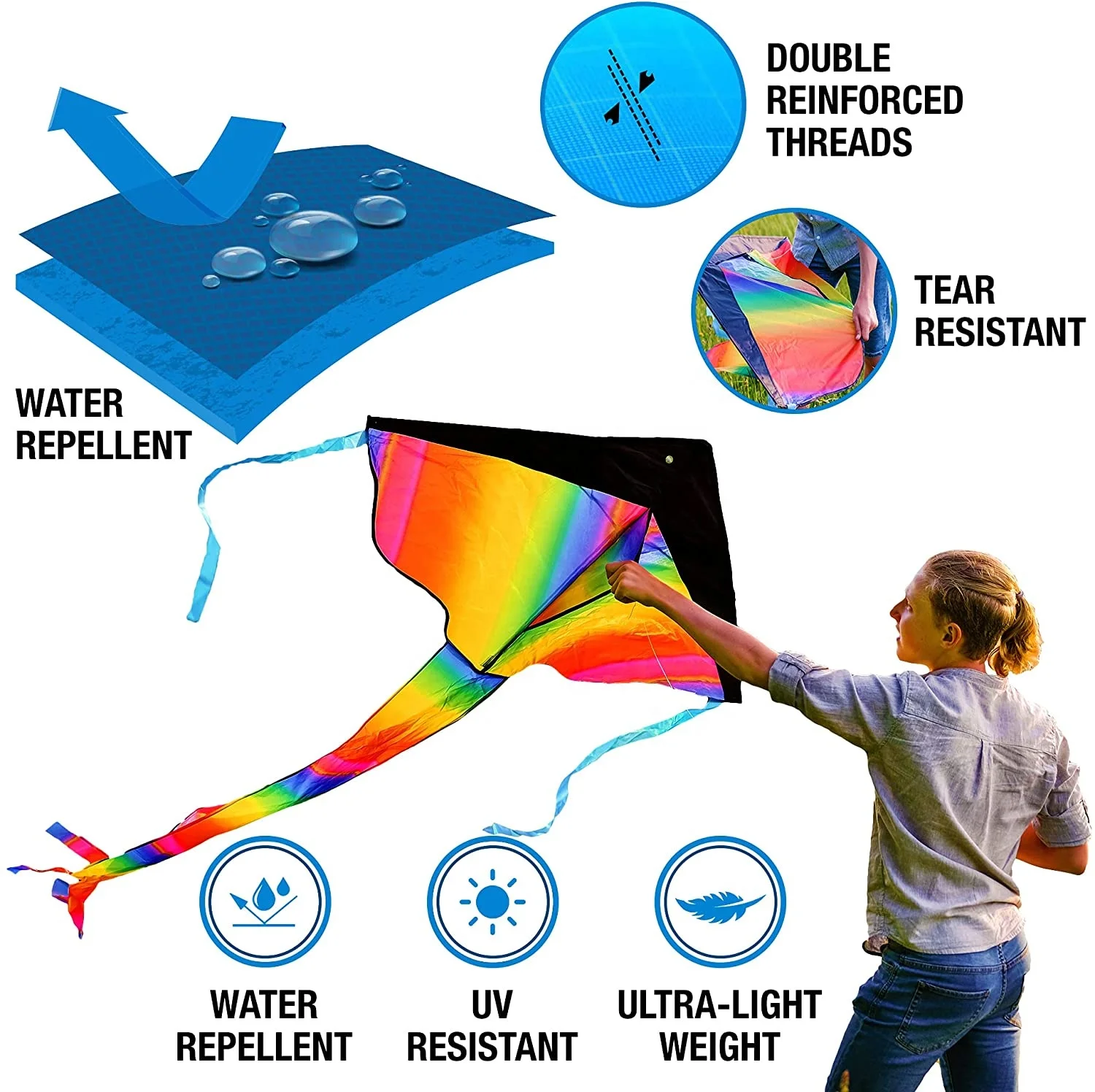 Giant Beach Kites Easy to Fly Rainbow Kite Family Outdoor Games and Activities Flying Kites Easy to Assemble