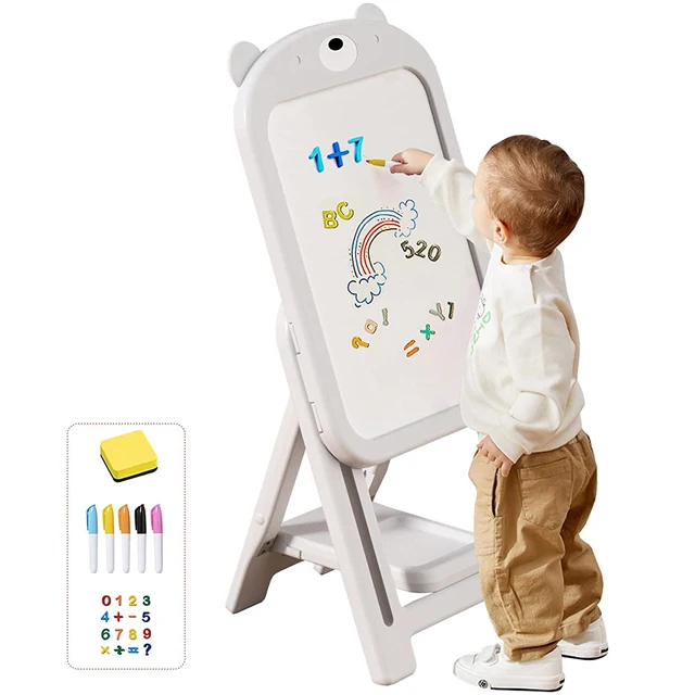 
New Kids Gift White Plastic Foldable Design Height Adjustable Big Magnetic Drawing Board 