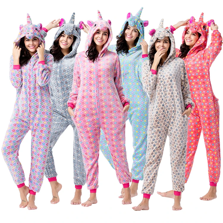 
wholesale adult women pajamas custom uniocrn onesie pajamas flannel adult onesie pyjamas 