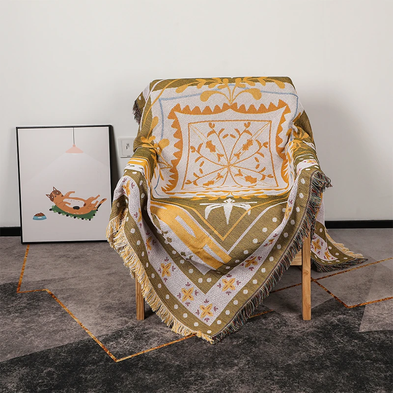 Recycled Cotton Custom Woven Blanket Throw Rugs Bohemian Throw Blanket