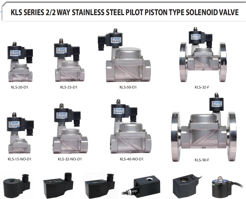 KLS Series 2/2 Way Stainless Steel   Pilot Piston Type Solenoid valve