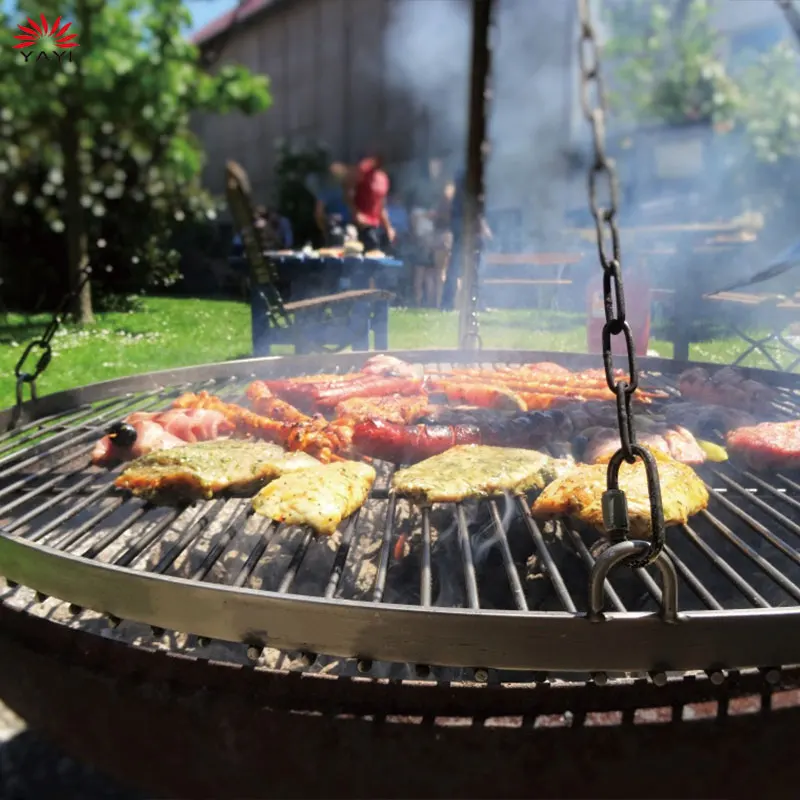 Portable Heavy Duty Steel Go Open Fire Cooking Camping Grill Barbecue  Water Bottle Support Frame Hanging Grill