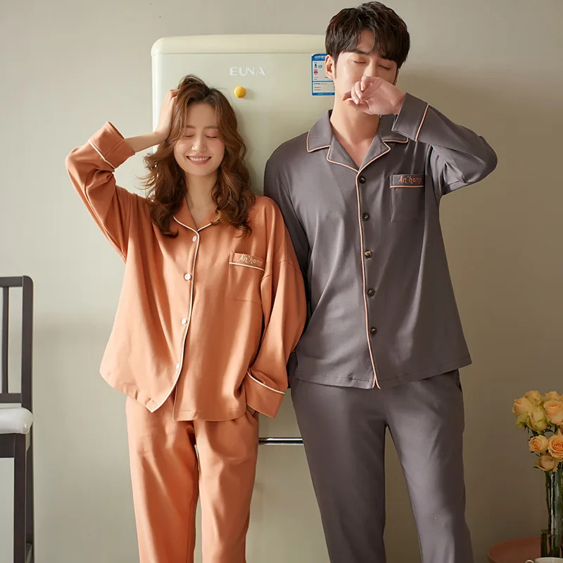 Winter Warm Couple Pajama Set Cotton Loose Cardigan Pyjamas Women Men Long Sleeve Homewear Cute Pattern Lovers Pajama Set