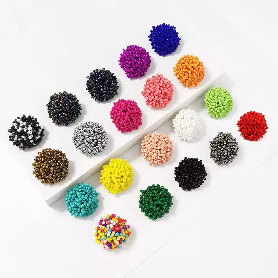 Smaller designs 15mm Custom making created pink cluster seedbead dome earring connectors rice seed bead stud earrings for women