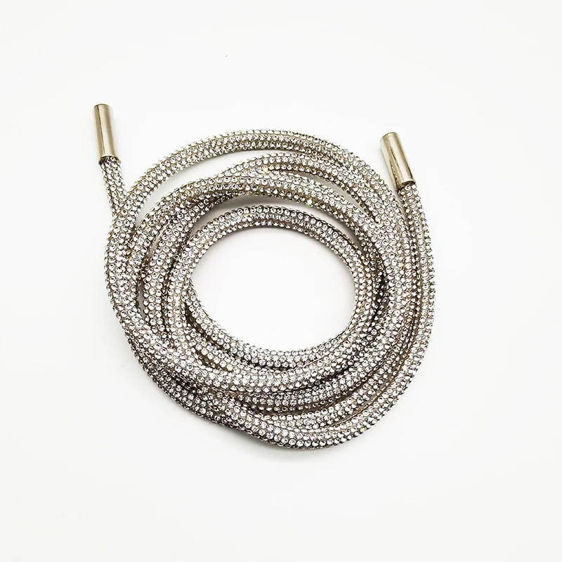 Shinny 2mm Diamond Strip String Cord With Metal Tip Stopper Hoodie Drawstring Bling Crystal Shoelace Rhinestone Rope 6mm