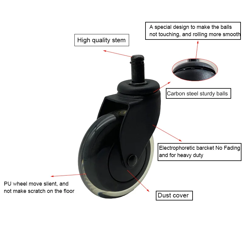 New Design Office Chair Wheel Transparent Polyurethane Wheels Swivel  Furniture Caster Wheels