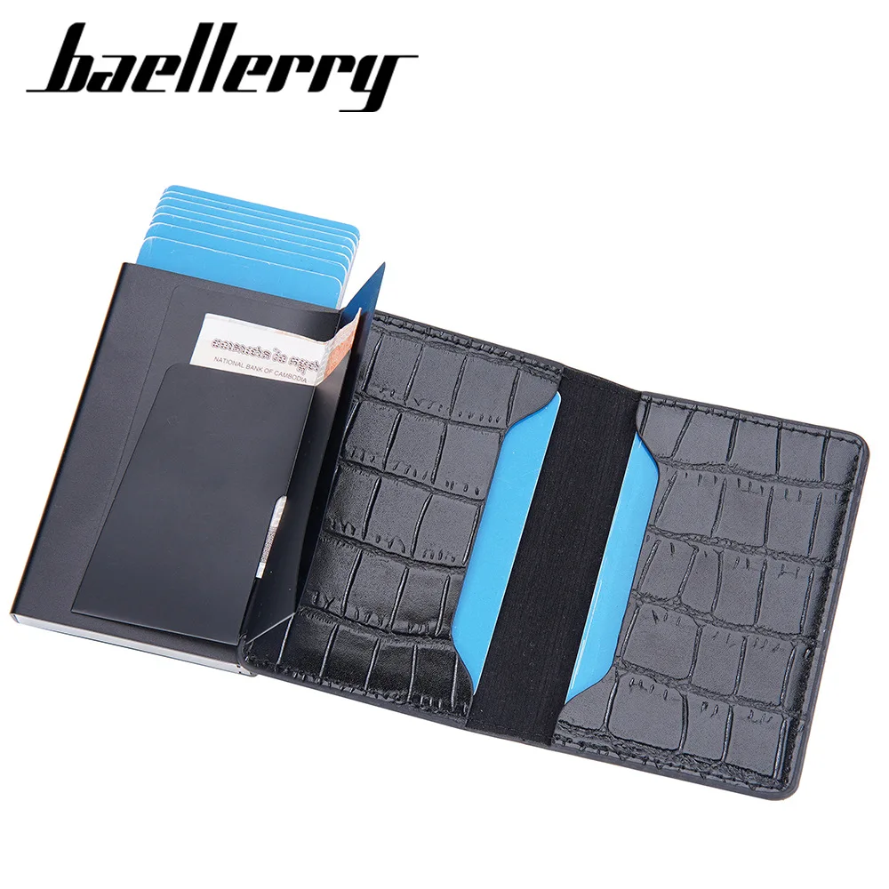 baellerry pop up leather card wallet RFID Blocking Crocodile alligator Pattern Multiple Card Slots slim card case pop up wallets