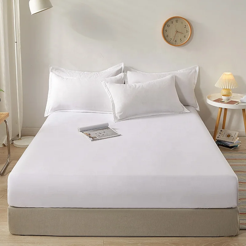 Hotel Linens 100% Cotton Bed Sheet Set US Size Fitted Sheet Solid Color Mattress Cover Bedding Sets