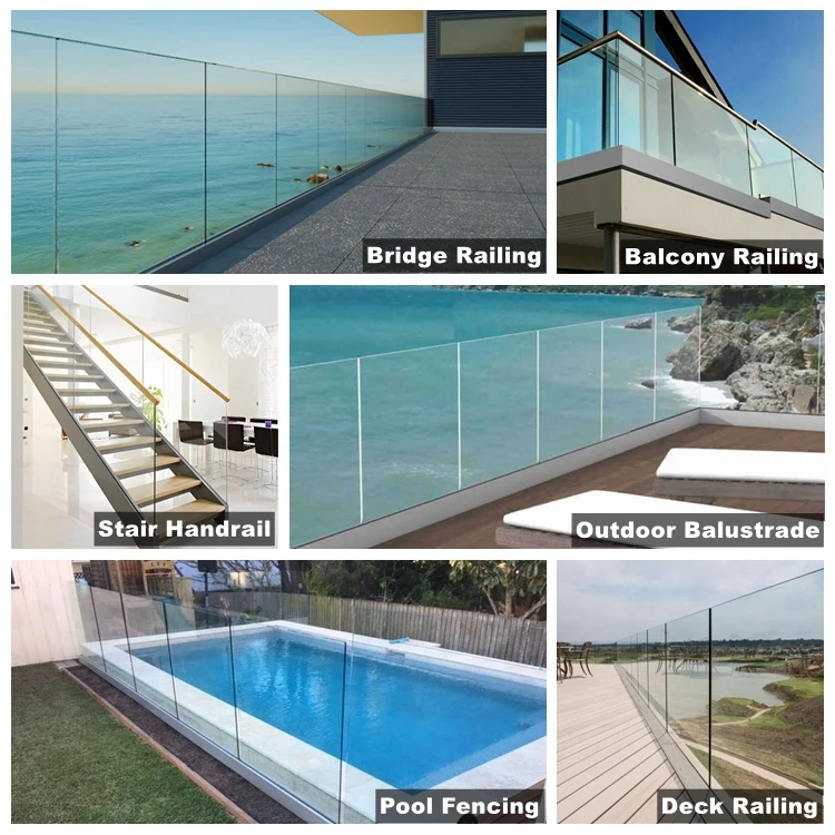 Zonron Modern Design Frameless U Channel Base Tempered Glass Railings Balustrades For Outside Project