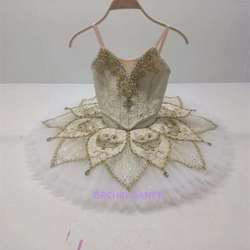 Professional 2 pieces 12 Layers White Gold Platter Tutu Girls Classical Pancake Tutu Ballerina Costume YAGP Nutcracker Tutus