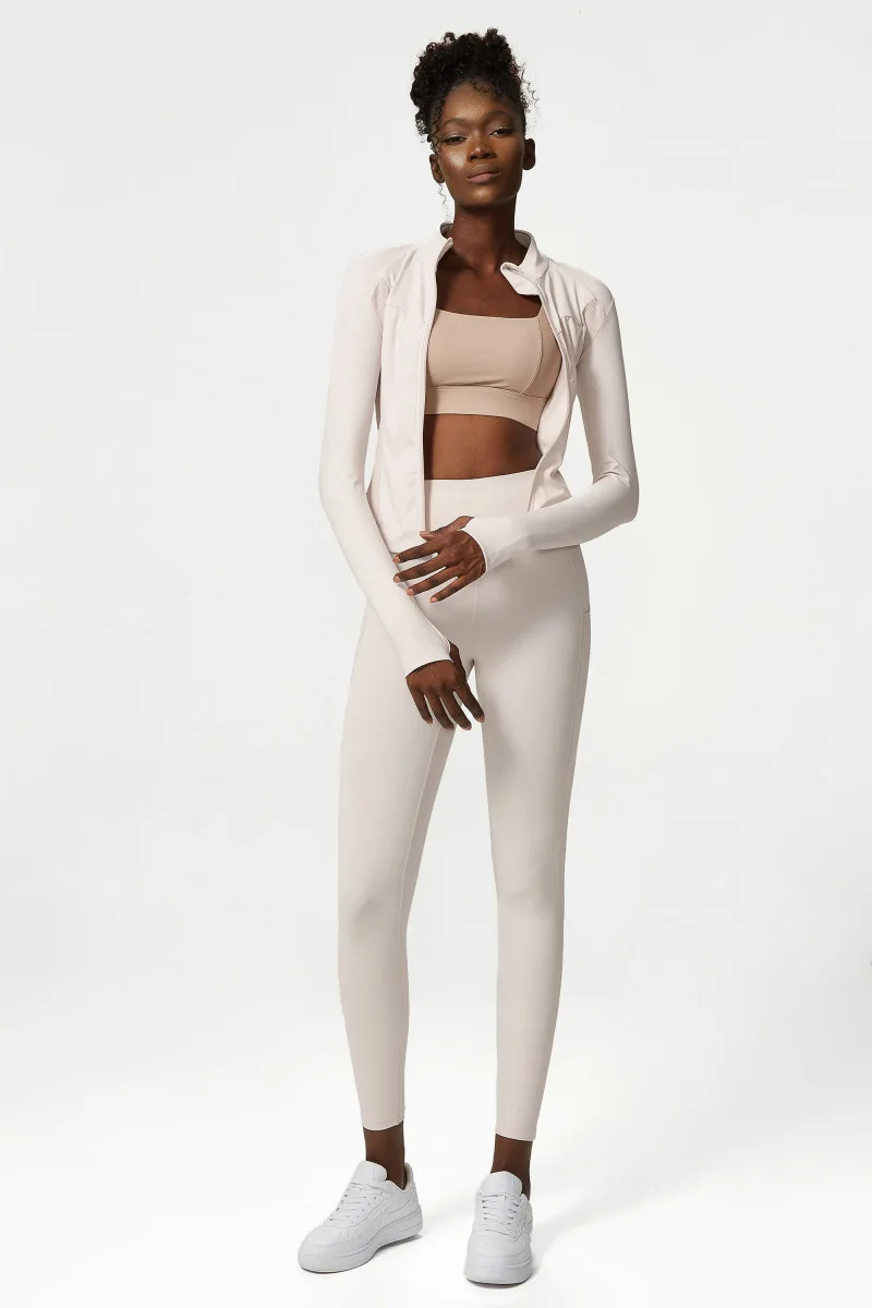 High Quality Active Wear Set Custom Logo Long Sleeve Jacket Matching Leggings 2pcs Yoga Set Women Gym Fitness Clothes