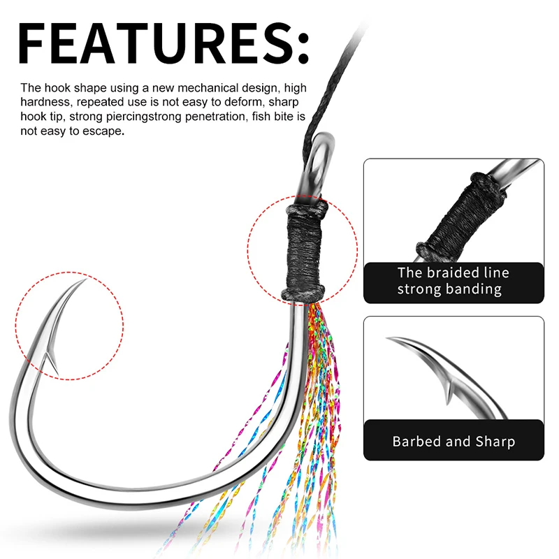 NEW 1/0# 2/0# 3/0# 4/0# 5/0# Sea Fishing Hook Assist Hook For Jig High Carbon Steel Hooks Fishing Accessory