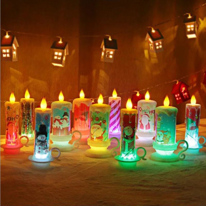
LED Candle Holder ChristmasTable Lamps Festival Modern Snowing Lantern Wedding Party Candle Light Holiday Ornaments 