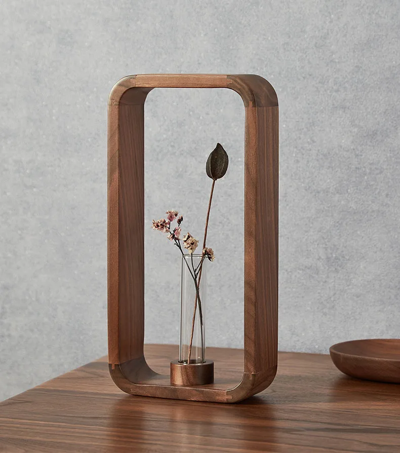 INS Style Light Luxury Black Walnut Wooden Vase Home Decor Table Top Hydroponic Furnishings Nordic Decoration Wood Crafts