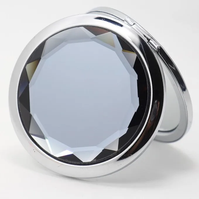 Metal Compact Mirror Wholesale Custom Jewelled Round Shape Double Sided Metal Crystal Folding Cosmetic Compact Pocket Mirror