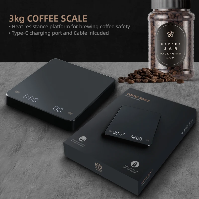 Portable Digital 3Kg Automatic Mini Coffee Scale Electronic Kitchen Scale With Timer